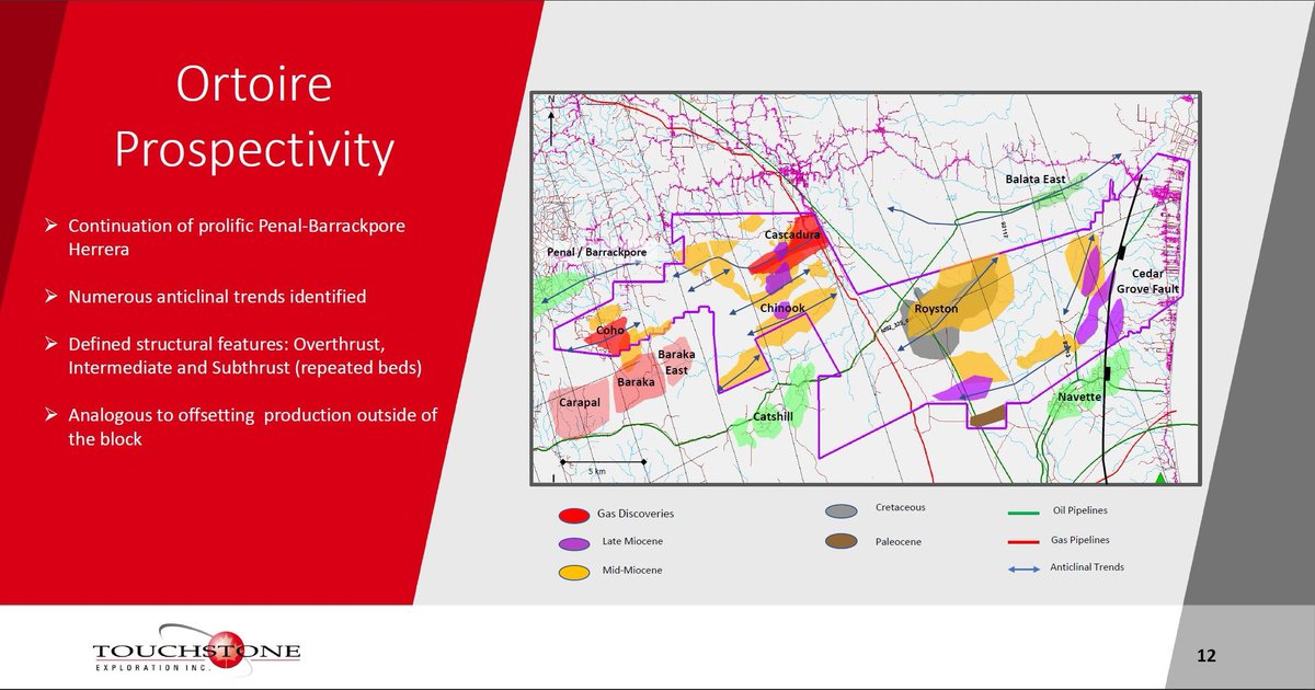 🔥🔥🔥⚒🧭🔬🐚🛢 Ortoire Block Exploration Prospectivity 

🔸️Buried beneath the Ortoire Syncline <a href="/TouchstoneExp/">Touchstone Explor.</a> has identified 24 independent prospective structures, most of which are SW-NE trending Mid Miocene anticlines dissected by NW-SE trending extensional faults