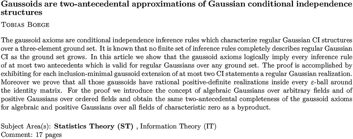 arxiv.org/abs/2010.11914…
T Boege
Gaussoids are two-antecedental approximations of Gaussian conditional
  independence structures