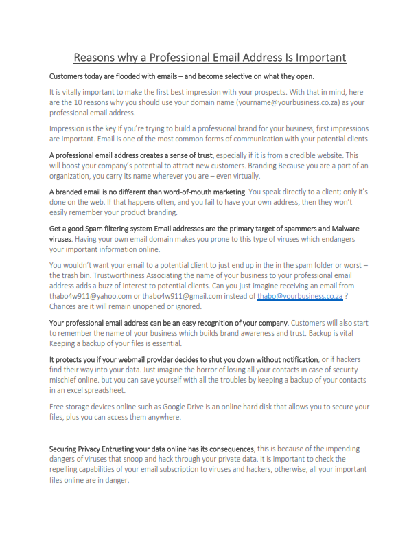 Thabosbax's tweet photo. If you still operating your business using Gmail or Yahoo, then read these two photos and understand reasons why a Professional Email Address Is Important..

#DrivingDigitalTechnologiesWithPassion https://t.co/TNPRyHAoPJ