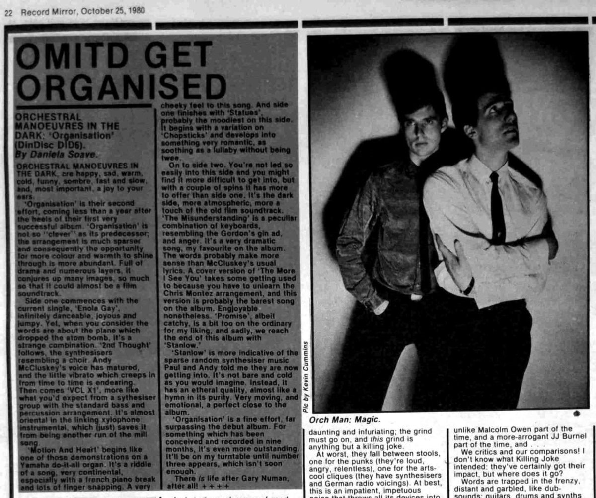 OMD40_'s tweet photo. "There *is* life after Gary Numan..!" - OMITD GET ORGANISED , a favourable review of OMD's new album by @DanielaSoave in #RecordMirror dtd. 25 October 1980 #OMD40 #Organisation40 https://t.co/j0bIPTYR9J