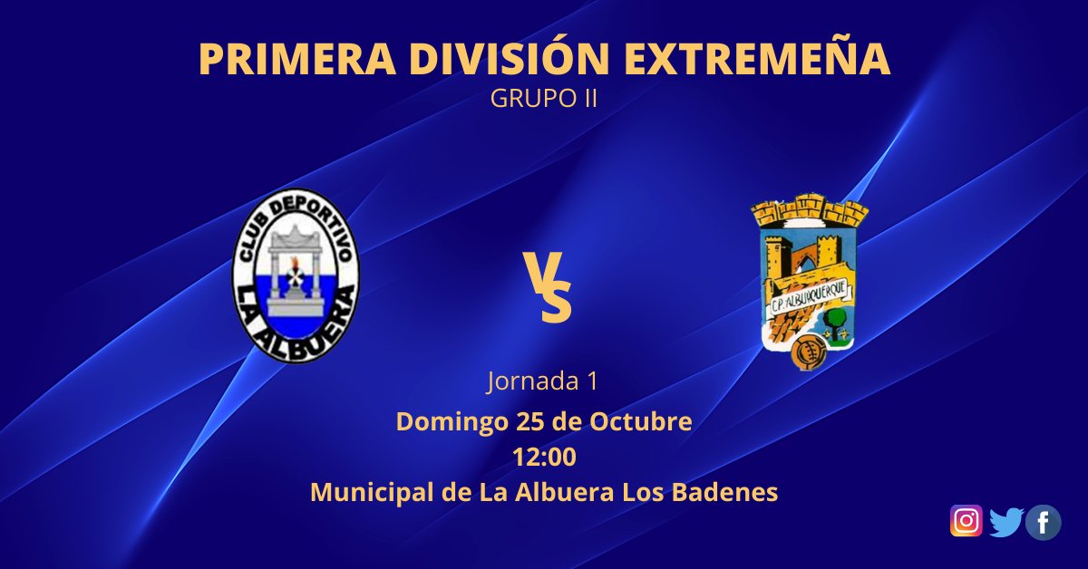 CPAlburquerque's tweet photo. Primera División Extremeña | Jornada 1
Comienza la Temporada 2020-21 y este año lo hacemos fuera de casa en Los Badenes, La Albuera.
⚽️ @CDLaAlbuera  vs @CPAlburquerque 
🗓 Domingo, 25 de Octubre
🕚 12:00
🏟 Campo Municipal Los Badenes
¡¡¡Aúpa CPA!!!
💙🤍💙🤍💙🤍💙🤍 https://t.co/vbMjJGc1yz