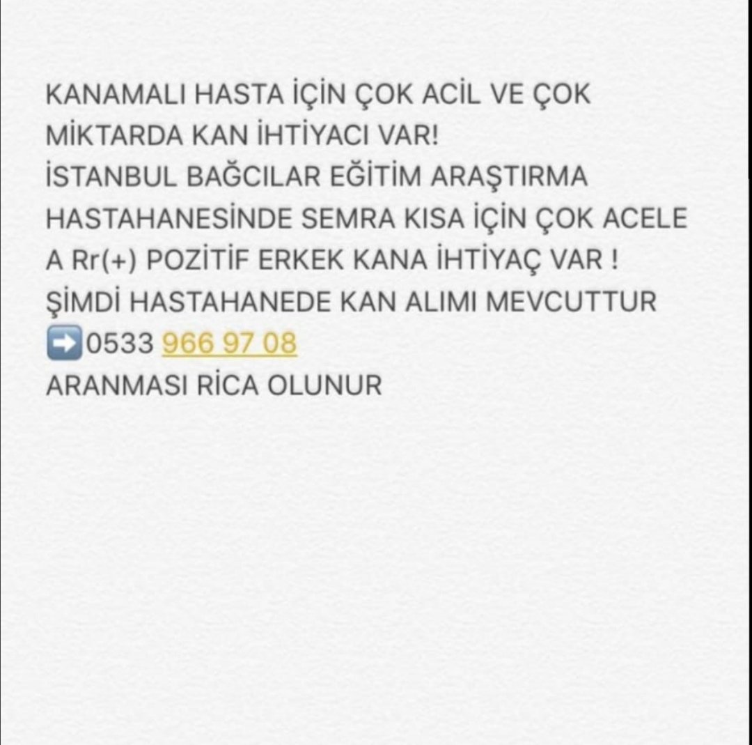 @El___iZanN @tomris_hatun34 @nevinnRTE @Eheeee0 @Ebrusehzade @li_19gndgn07 @Fenerlifert @___Ali_07 @__ASEL__01 @__Sessizzz @ihsan_topbas42 @dexmod @birkelebekgibi @_Z_Altunelll @ademvarli52 @Esraca__aa @DenizZBarlas @Deli_dalga_ @erayyyNihal @gencefemmm @sinirsizlr @kadirakyol_80 @sinemgulsen2 @58Turkuaz58 @yavuzselimdogan @MuratReis_1970 @MahcupBen @dds_by @KadimOzan @Murat50Sekiz @osmanlililici @61BasBelasi @senguleslik @ulugulay28 @_AYBUKE_51_40 @_ben_ve_sen__ @crayz_Gudu @yilmazgul35351 #acil yayalım arkadaşlar!
Geçmiş olsun Rabbim şifa versin İnşallah