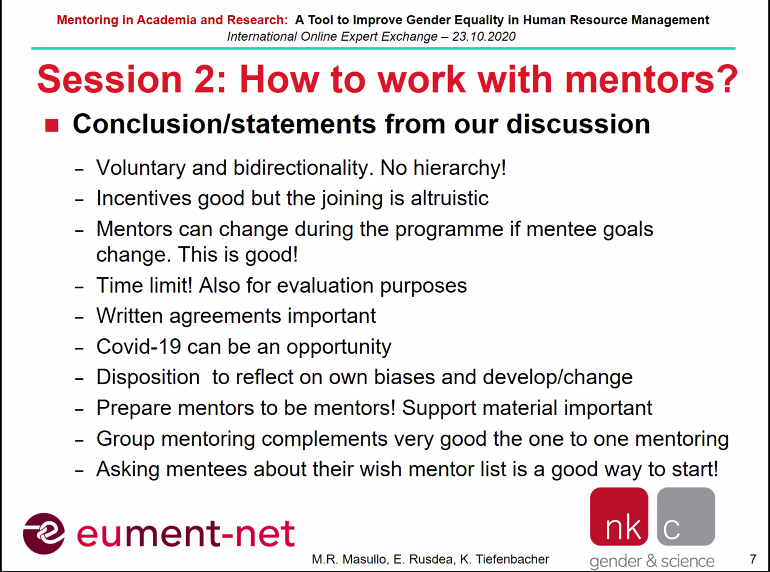 NKC_CZ's tweet photo. @marcela_linkova @NKC_CZ and Dagmar Höppel @Uni_Stuttgart summarize now conclusions of the conference sessions. #mentoring2020 #MentoringInAcademia https://t.co/kC8hStYVKJ
