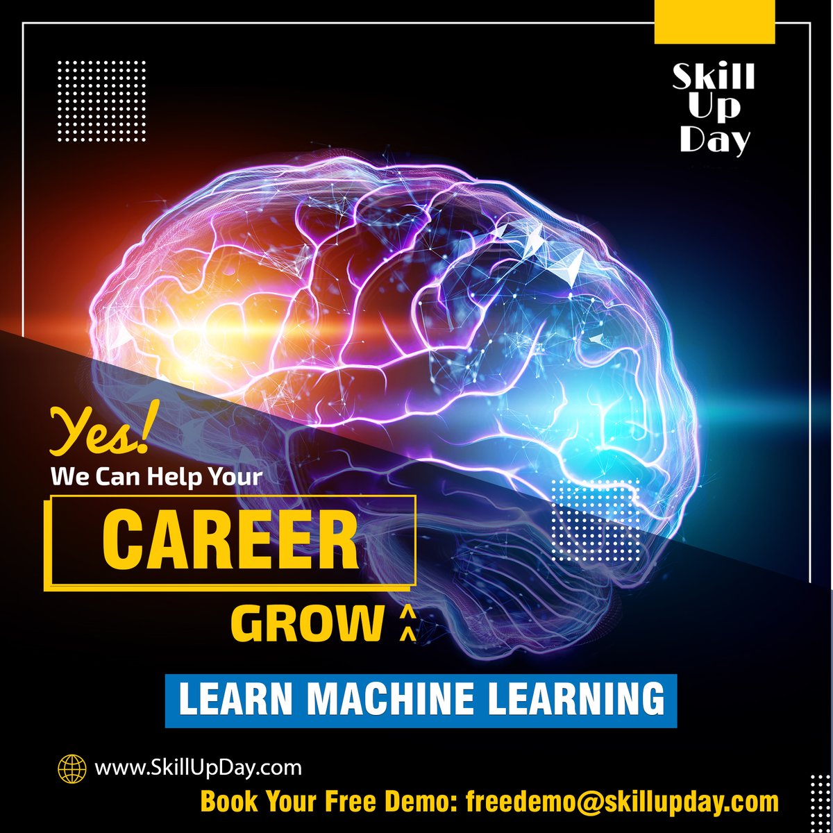 SkillUpDay's tweet photo. We Can Help Your Career Grow – Learn Machine Learning 

Machine learning is the science of getting computers to act without being explicitly programmed. In the past decade, machine learning has given us self-driving cars, practical speech recognition, effective web search. https://t.co/1RTDjShZgp