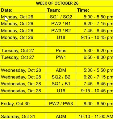 BadgersBeaver's tweet photo. Practice Schedule for the Week of October 26 https://t.co/LSSVB42Bbu