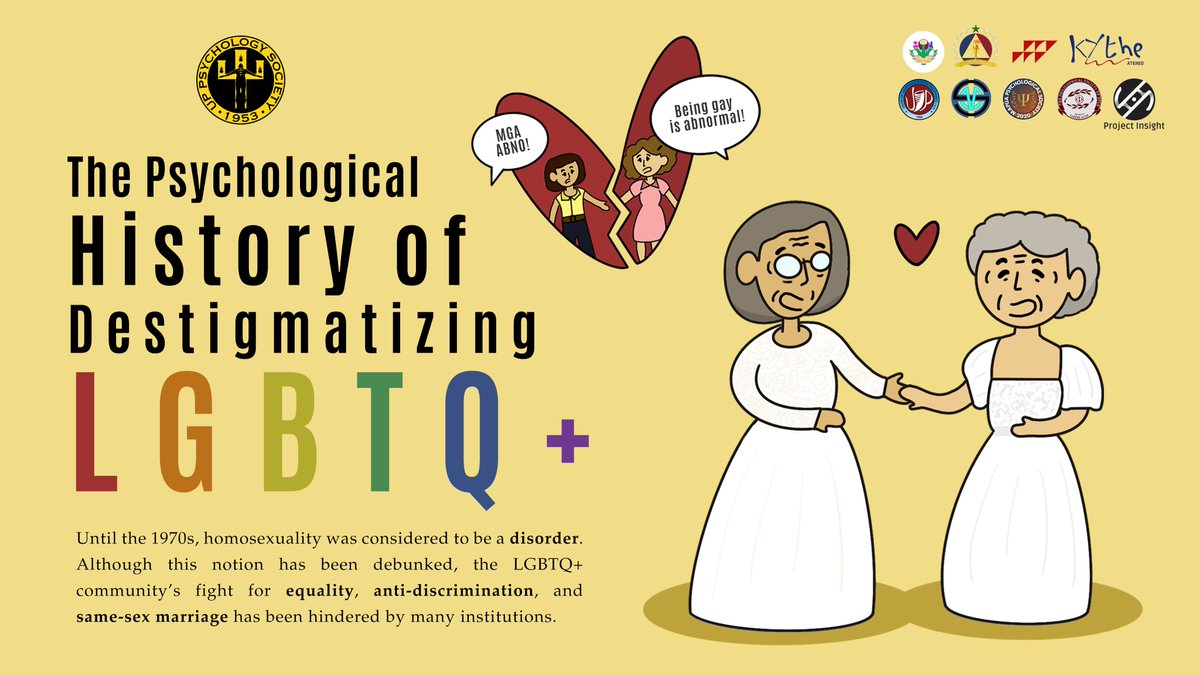 UPDPsychSoc's tweet photo. Get your popcorns 🍿 ready because we are back for another edition of #PsychSpeak! 🗣

Did you know that “homosexuality” was once considered a disorder? Let’s dig deeper into this topic as we talk more about the intersectionality of LGBTQ+ psychology and abnormal psychology! https://t.co/F0XVmvQGas