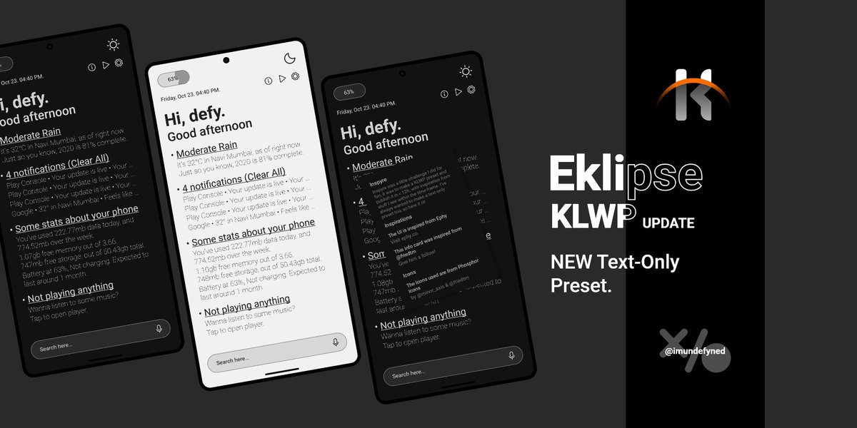 imundefyned's tweet photo. Inspyre, a text-only one-page preset was just added to Eklipse KLWP!

Get it here:
https://t.co/RftARnhsN3

❤️&amp;🔁 please! Thank you! https://t.co/YepWY0IO2f