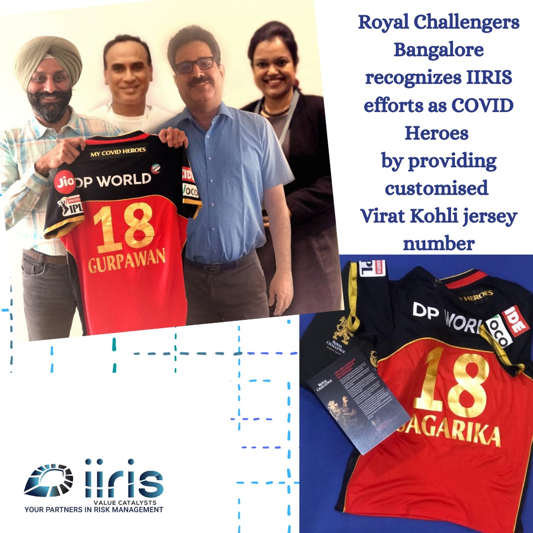 IIRISConsulting's tweet photo. IIRIS been one of the quiet hero’s working during tough times to bring positive impact to industry. Thank you Royal Challengers Bangalore for appreciating our hard work and Virat Kohli for wearing two jerseys with our names. Charged up and all set to cheer RCB and work harder! https://t.co/47YVYpeUpw