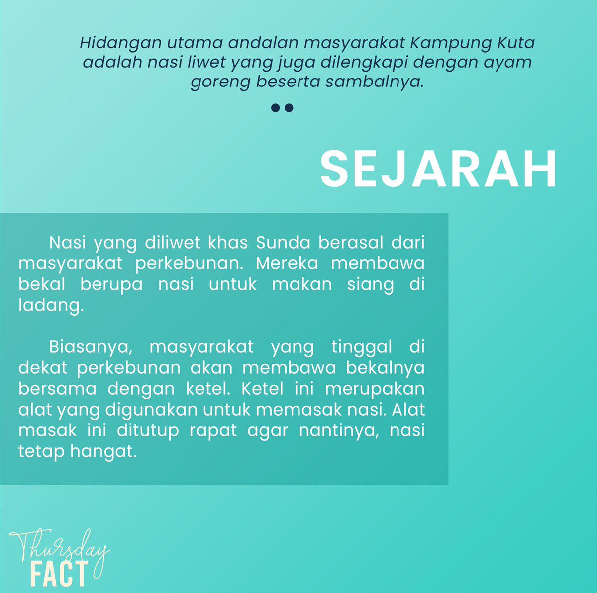 mahkutabumi's tweet photo. Sampurasun Balad Kuta!🙏🏼👑 Siapa disini yang suka makan?🙋🏻♀️ Nasi Liwet merupakan kuliner khas kampung adat Kuta lho! Apa aja sih fakta tentang Nasi Liwet ini? Cuuusss kita simak~
#InsightKuta
#MAHKUTABUMI
#URBANVILLAGE2020
#TELKOMUNIVERSITY https://t.co/0jKYooWEgn