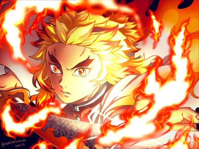 のりんさんがTwitterに投稿した煉獄杏寿郎(鬼滅の刃)のイラスト。