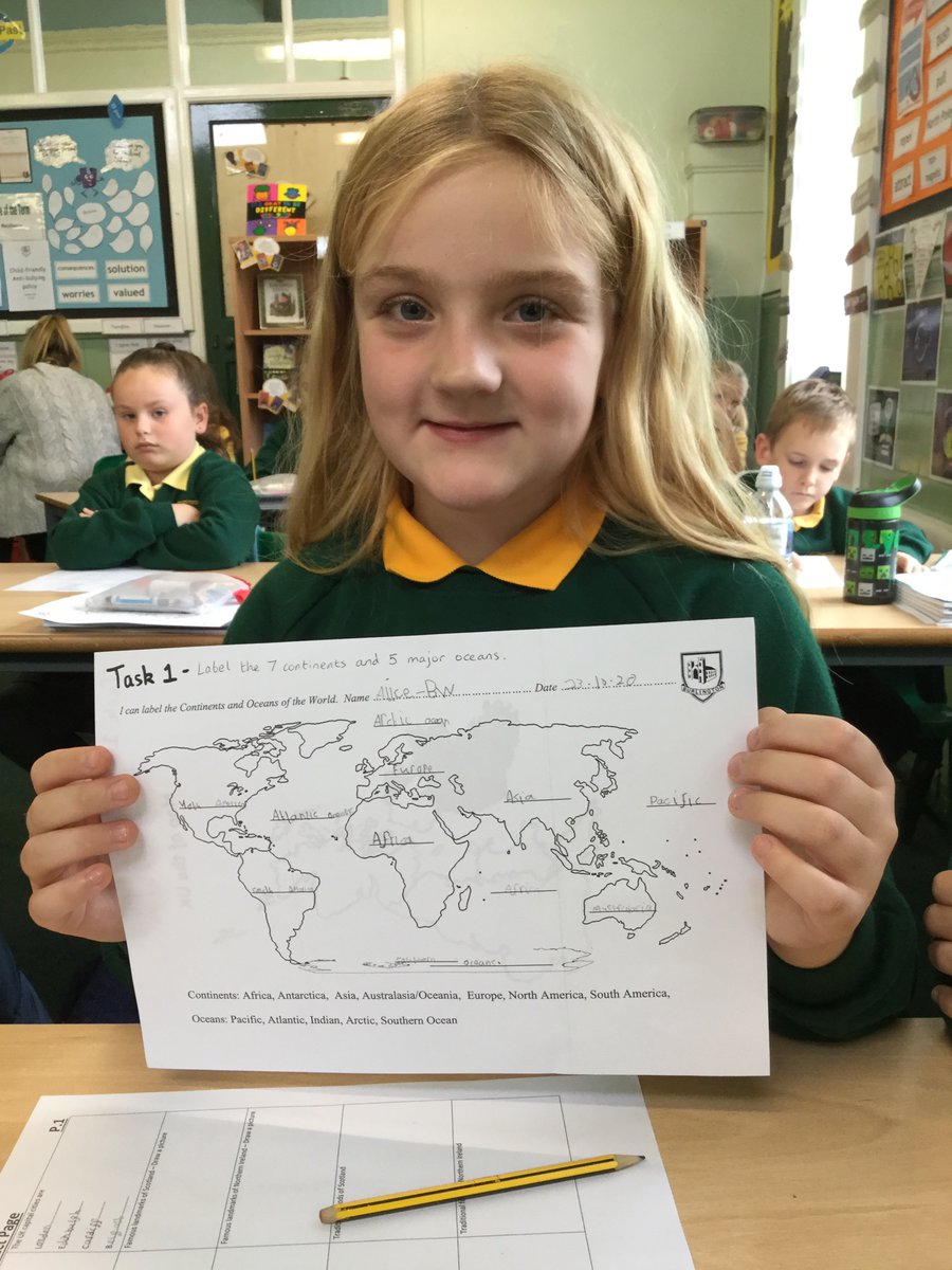 burlingtonjnr's tweet photo. We are having a whole school Geography Day. Year 3 have been learning more about the continents, 5 major oceans and countries of the UK #KS2Geographers https://t.co/aKiBJrozZH