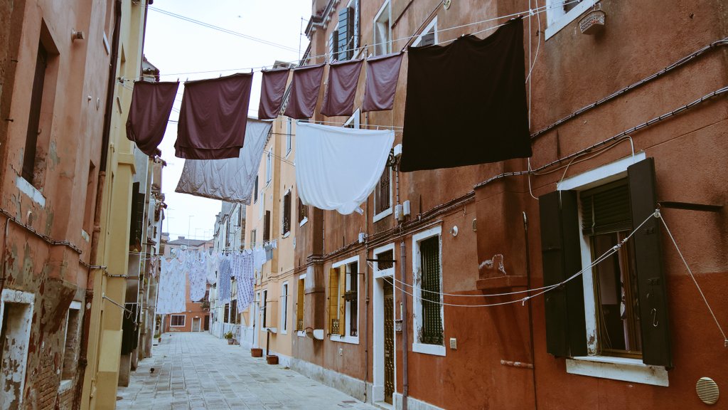 Same street. Different  #POV.  #Washing on a  #Foggy day.  #Venezia  #Venice