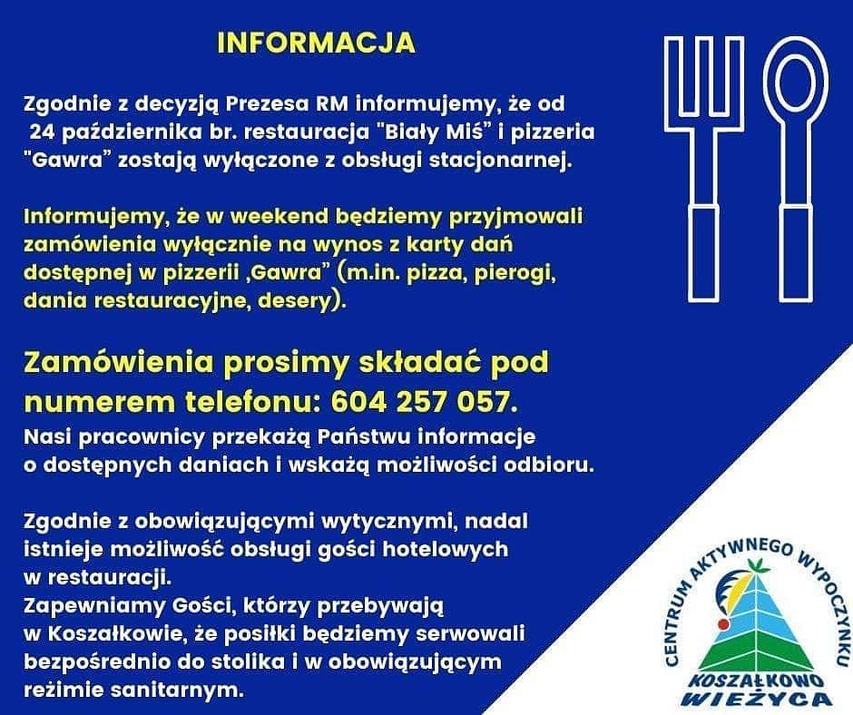 wiezyca's tweet photo. Komunikat ‼️
Od jutra zapraszamy Was do składania zamówień na wynos. 
Jesteśmy dostępni pod numerem
☎️ 604 257 057 
Pozdrawiamy i do usłyszenia/zobaczenia 🤗 https://t.co/KU9dxBmGFs