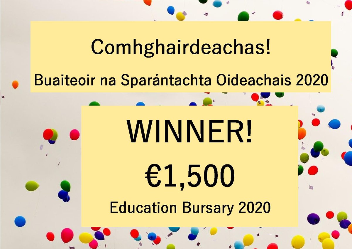 Comhghairdeachas mór le Séamus Lyne, buaiteoir na Sparántachta Oideachais 2020. Is iar-scoláire é Séamus ó <a href="/MeanscoilCastle/">MeanscoilCastle</a> atá ag freastal anois ar UL. Míle buíochas le gach éinne a chuir isteach air!
Congrats to our €1,500 Education Bursary winner Séamus Lyne
