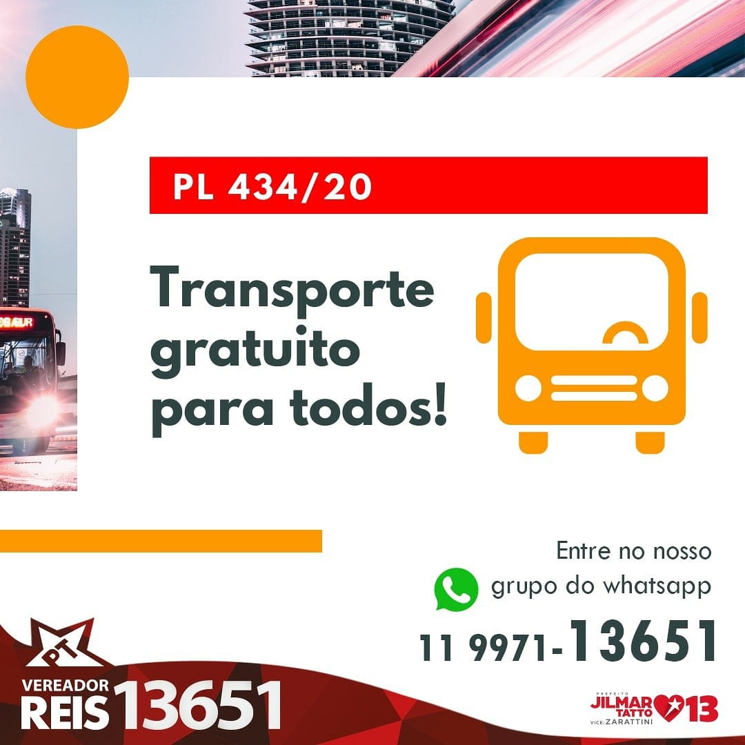 reisptsp's tweet photo. VAMOS DE ÔNIBUS GRATUITO?
🚌 🚎 🚌 🚎
O Proj. de Lei 434/20, do Vereador Reis, torna possível garantir gratuidade para todos no transporte coletivo, com financiamento do sistema pelo Fundo Municipal de Transporte Urbano (FMTU) #transportepublico #transportedequalidade #passelivre https://t.co/s93IeBpU6T