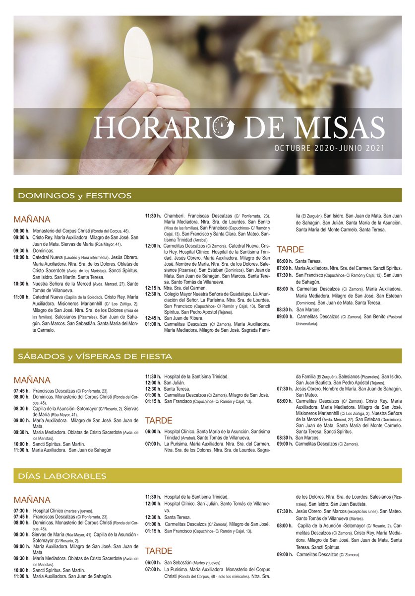 🕤 ¿Quieres consultar el nuevo horario de misas de invierno? #horarios #misas