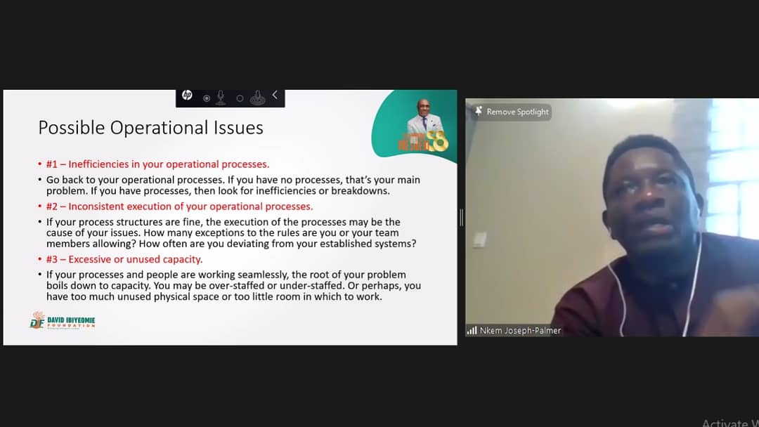 DIF_Foundation's tweet photo. Today's second session with Nkem Joseph- Palmer is on currently.
He is currently sharing on Business Operations Management.
Kindly check our Facebook page to watch the live stream.
#DI58 #DavidIbiyeomieAt58 #difimpact #DIFproject #DIFBusinessClinic https://t.co/I1r6fGNAjo