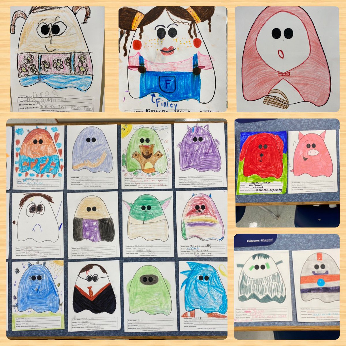 GoodmanBesece's tweet photo. Boo!! Ghosts turned into Book Characters in the Media Center this week! @Bryan_Bulldogs @hubofschool @HCPSArtEd #creativity #favoritebookcharacters https://t.co/lNZcCRrTA0