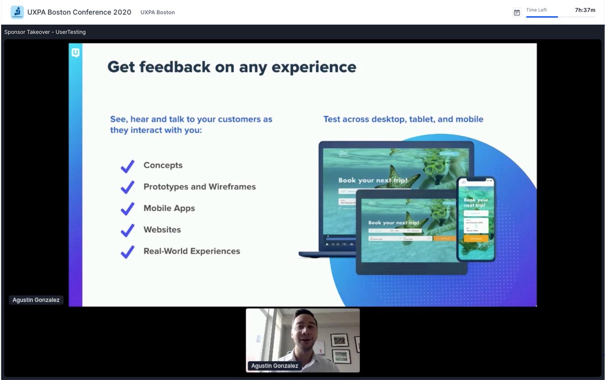 uxpaboston's tweet photo. Another BIG THANK YOU to our #UXPABOS20 Platinum Sponsor @usertesting for the Sponsor Takeover on the Main Stage and for showing us all some great resources for #remoteuserresearch #usabilitytesting! https://t.co/nXxP9cg2GF https://t.co/IHu4ZdrOTy