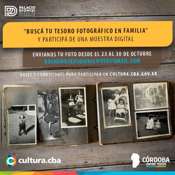 MuseoDionisi's tweet photo. Desde el #MuseoPalacioDionisi te invitamos a participar de una actividad
“Buscá tu tesoro fotográfico en familia”, ✨✨ y participá de una muestra digital. Más info en @AgCbaCultura 
⭕️ bases y condiciones para participar 📷
https://t.co/BB503uAs9S https://t.co/yiYtTfA0im