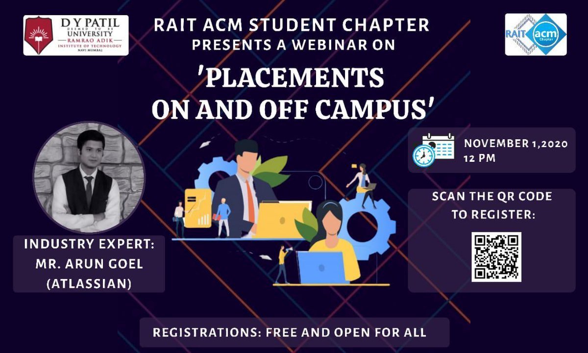 RaitACM's tweet photo. RAIT-ACM Student chapter is here with a very special session based on PLACEMENTS On and Off-campus!
Explore and interact with our Industry Expert,Mr Arun Goel
who is a Software Engineer at ATLASSIAN💯
@RaitACM @Indiaacm #KnowACMChapters https://t.co/kcW36THCNI