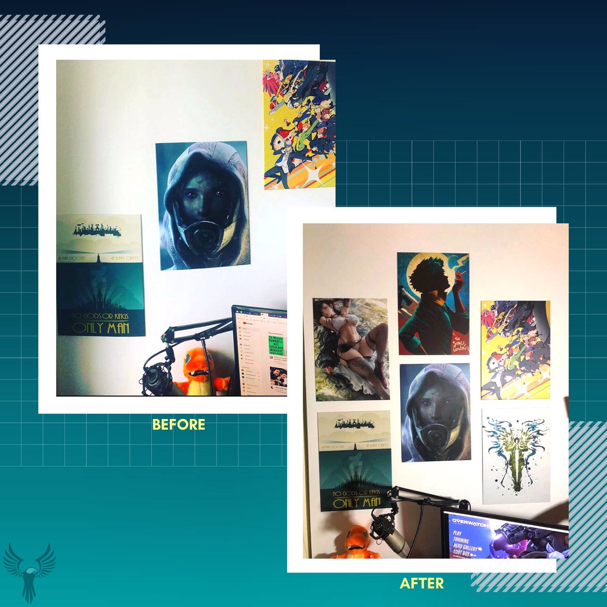 FalconeCompany's tweet photo. As we are working from home right now, due to Covid-19, it's really important to make your own workspace cozy and we decided to give more colour to our office by adding amazing magnetic frames from @Displate. #workfromhome #bioshock #masseffetc #persona4 #finalfantasy #diablo https://t.co/Uk5zo3Jw3Z