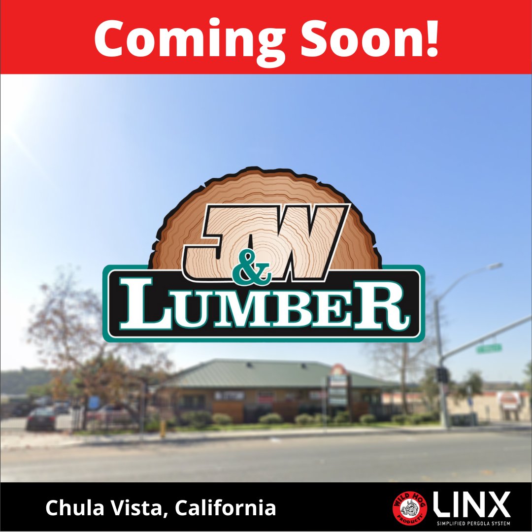 LINX Pergola is heading your way.  We're looking forward to welcoming J&amp;W Lumber in Chula Vista, CA.  Coming Soon!
jwlumber.com   linxpergola.com

#diypergola #pergolabrackets #pergolakits #backyarddiy  #jwlumber #outdoorspace #wildhogproducts #diyprojects