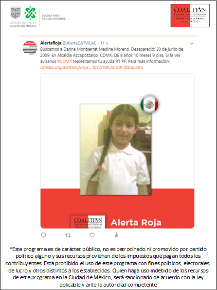 Buscamos a Darina Montserrat Medina Moreno. Desapareció: 30 de junio de 2009. En la Alcaldía Azcapotzalco, Cd Mex, a la edad de 8 años 10 meses 9 dias. Si la ves avísanos #CDMX Necesitamos tu ayuda RT PF Para más información: catwlac.org/alertaroja/?pr… <a href="/CATWLACDIR/">CATWLAC</a>