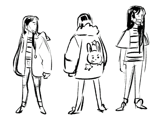 In honor of Queen B Itsumi getting featured a little in this week's episode of Yuna &amp; Kawachan, here's some rough design sketches! Her very first design before the hair got cut (2018), some young Itsumi designs (each from 2019), and the designs for her grandmother 