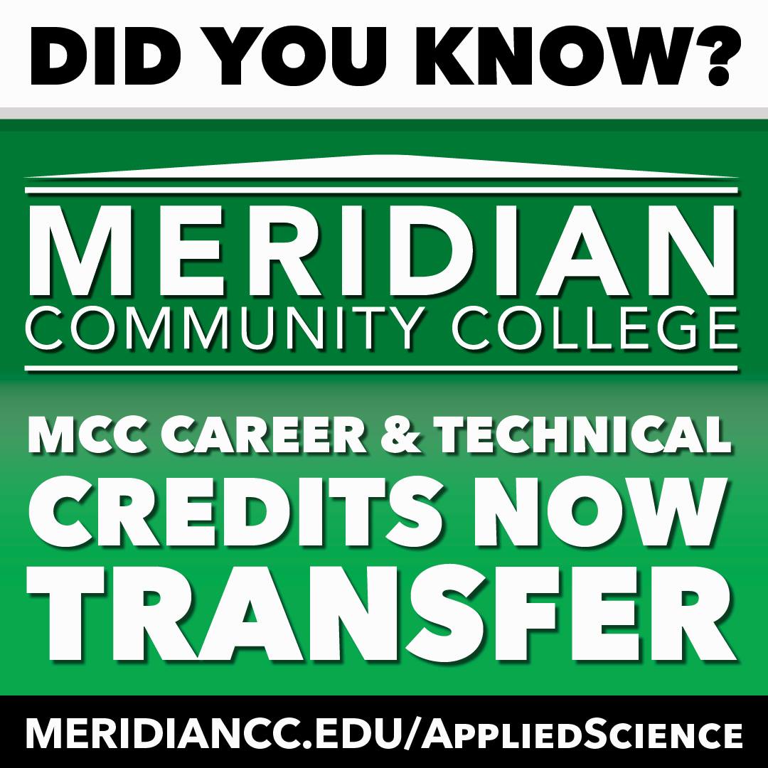 MCCEagles's tweet image. Did you know MCC #careerandtechnical credits now transfer. Earn a Bachelor’s of A.S. upon completion of MCC. This program between MCC, MSU-Meridian, &amp;amp; UWA will serve the needs of adults who have completed a MCC program &amp;amp; need additional education. Visit meridiancc.edu/appliedscience.