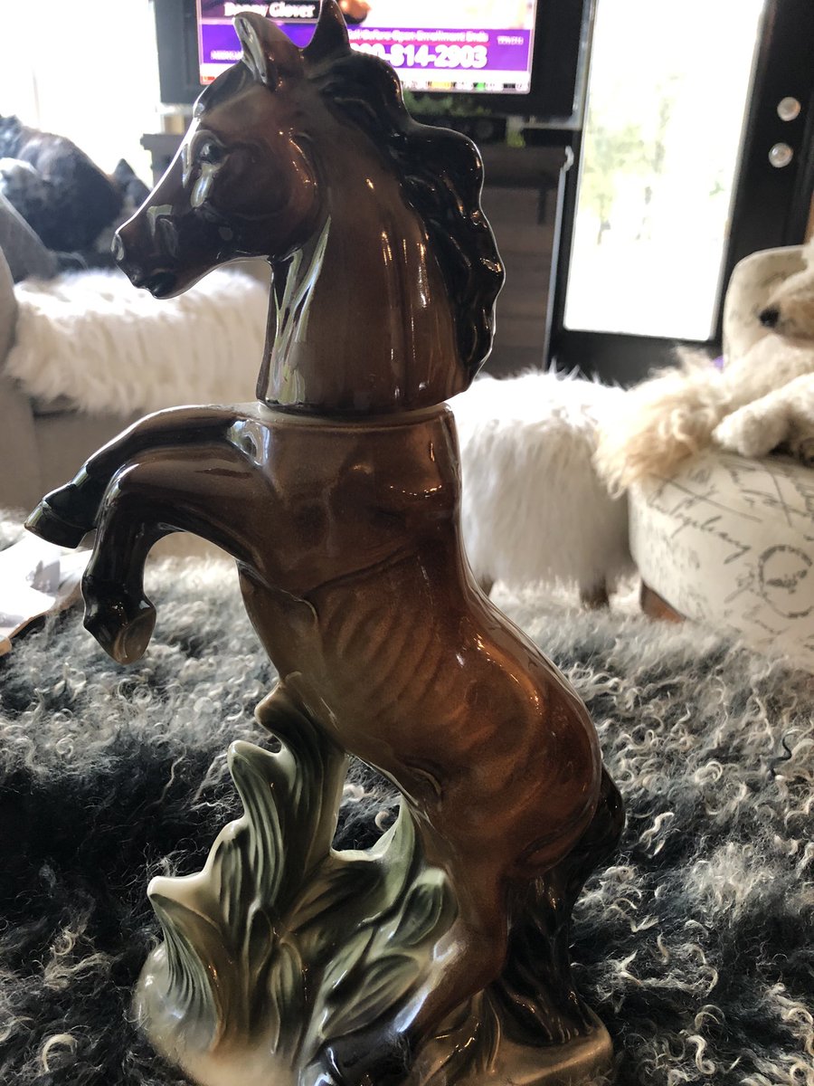 BrooksGoode's tweet photo. Anyone else have a #JamesBeam whisky bottle made of regal china? They aren’t worth anything but kinda neat. I grew up with horses so a family friend gave me the bottle years ago❤️ https://t.co/W2Ih457c4L