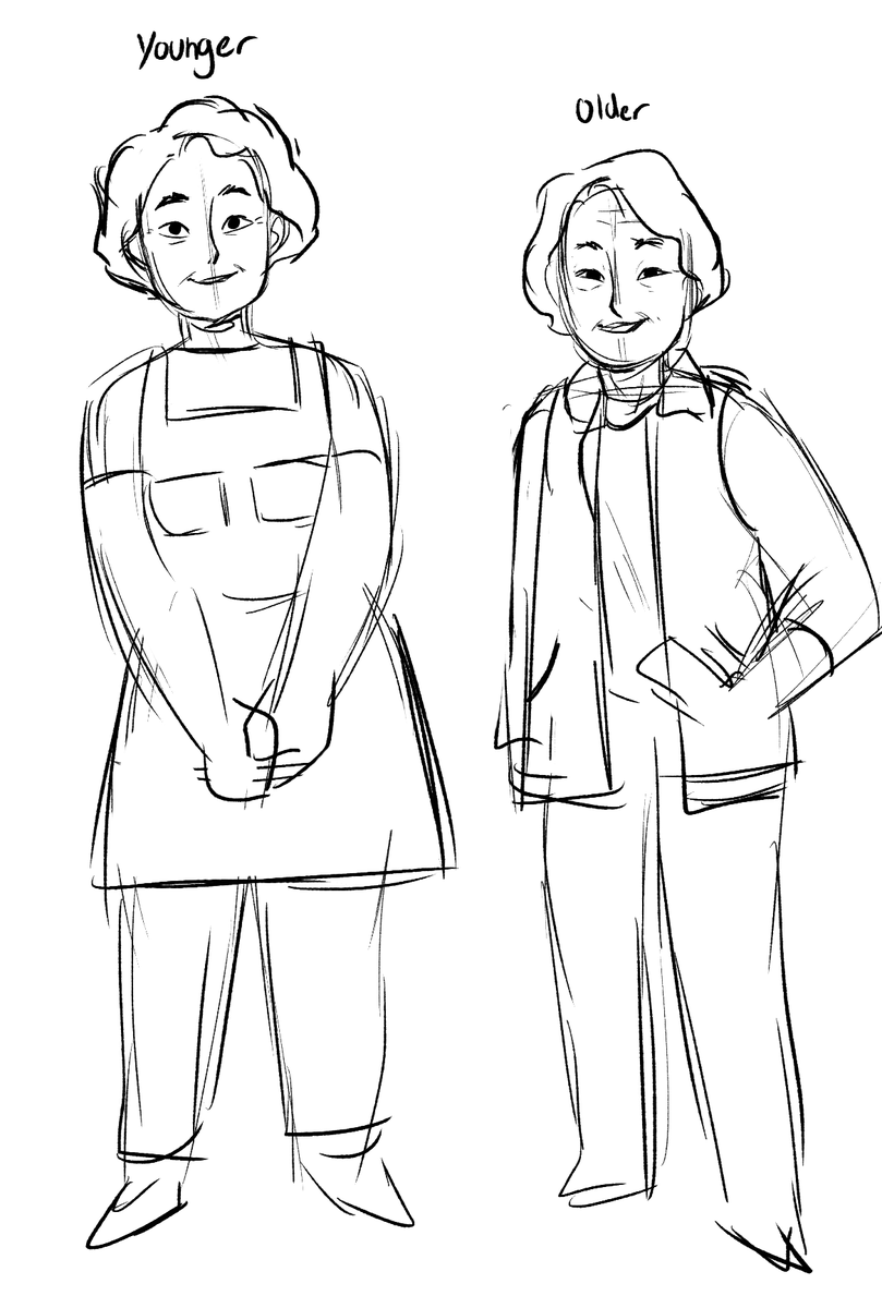 In honor of Queen B Itsumi getting featured a little in this week's episode of Yuna &amp; Kawachan, here's some rough design sketches! Her very first design before the hair got cut (2018), some young Itsumi designs (each from 2019), and the designs for her grandmother 