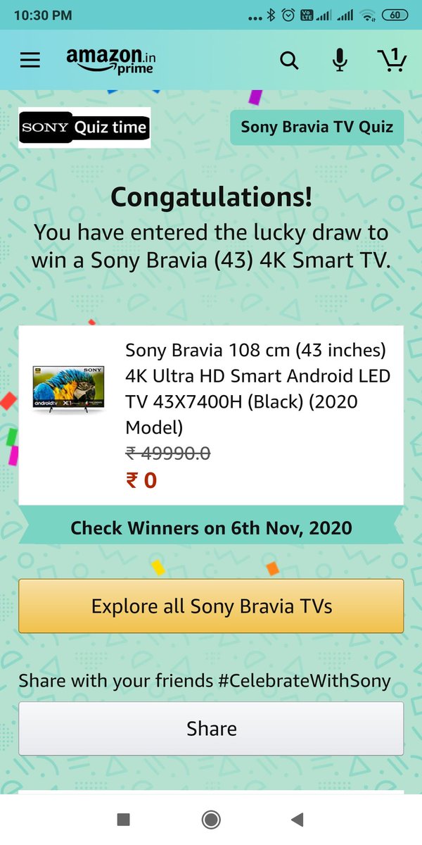 Mangesh24228551's tweet photo. #CelebrateWithSony 
This is my second tweet for this TV quiz. And now I really need a TV. Due to some problems to my old rv. Never w a Amazon contest before hope I win this time it's should be the last time. Although Amazon is a good app great delivery amazing service. https://t.co/cK3VcgGL3R
