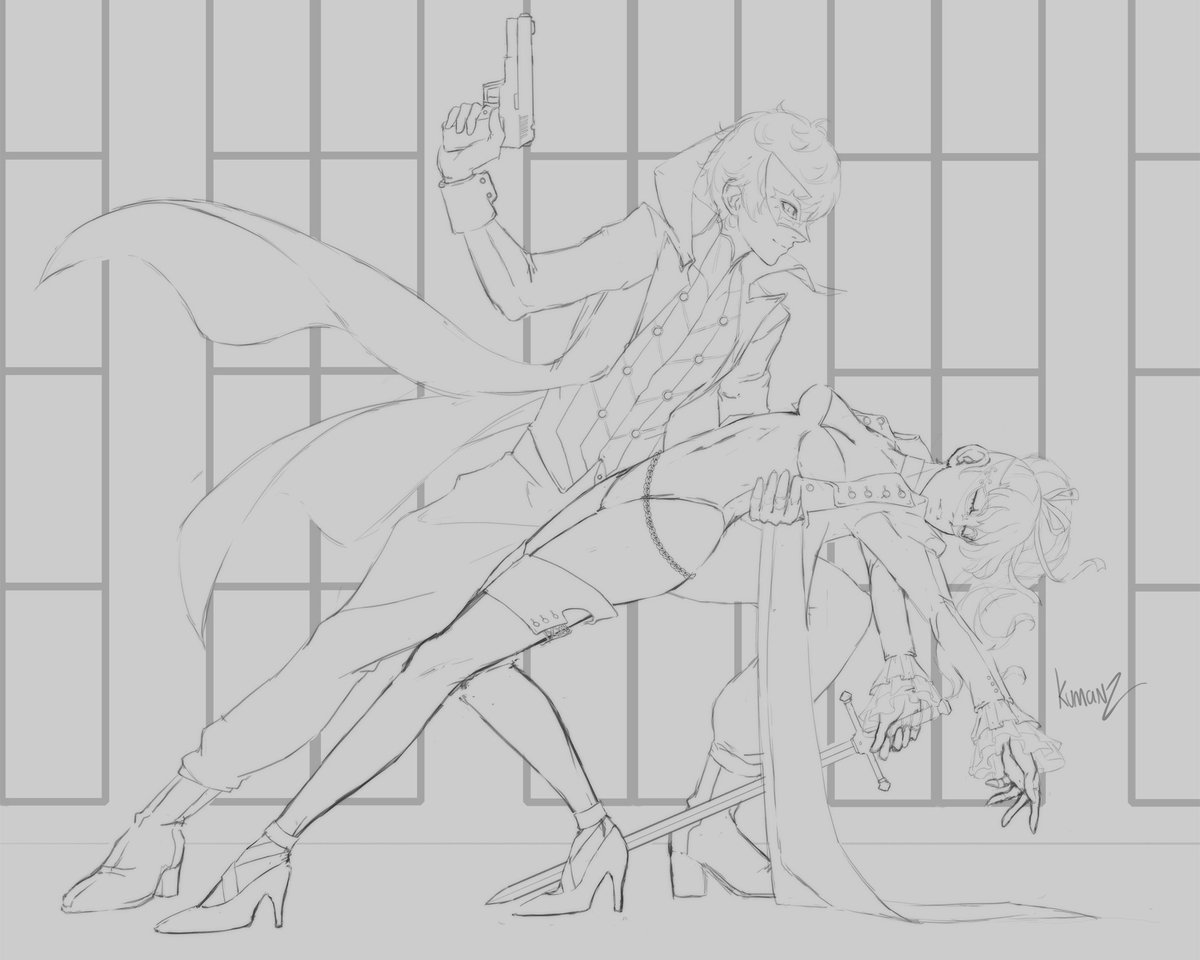 Commission sketch #wip ? ive never drawn these two but i love #Persona5 ? 