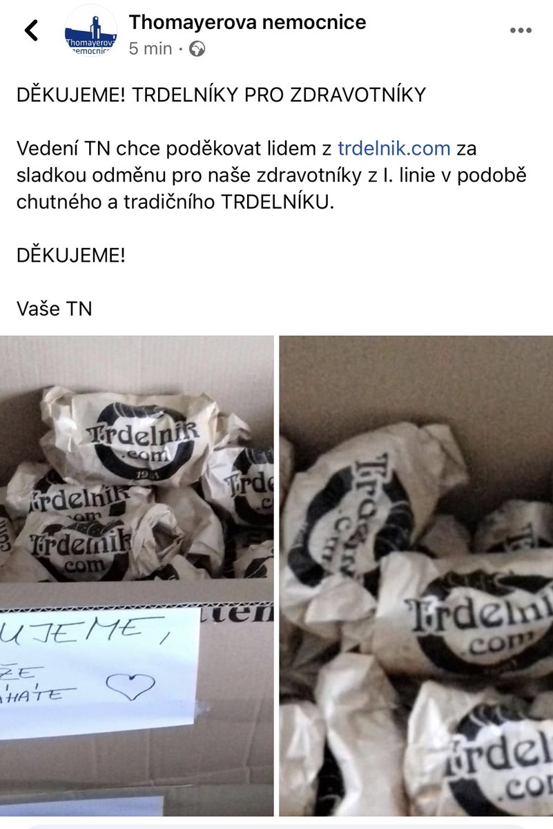 TrdelnikC's tweet photo. Děkujeme za zpětnou vazbu #thomayerovanemocnice! Dnes jsme dovezli energii také do Prachatic. Držte se a moc děkujeme! #spolutozvladneme https://t.co/2pRJVbdFWB
