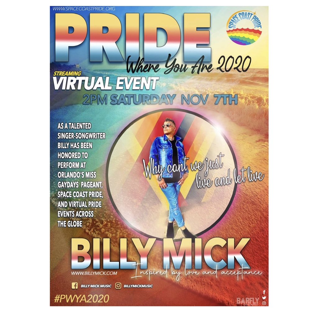 Space Coast Pride Spotlight 
the countdown to PWYA 
Billy’s new single You’ll Never Know off his 2nd album drops today 💕🏳️‍🌈💥
#billymickmusic 
#pwya 
#pwya2020 
#pride
#lgbtqia
#lgbtq
#virtualevent
#spacecoastpride