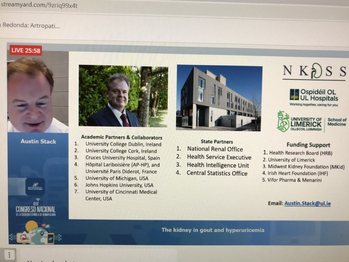 Delighted to join my Spanish Colleagues at #SER2020 <a href="/SEReumatologia/">Soc.Esp.Reumatología</a>. Strong links between the #Kidney, #Gout &amp; #uricacid. Great session with new opportunities to protect kidney health in patients. Thank you! <a href="/ULHospitals/">Follow @HSEMidWest</a> <a href="/UL/">University Of Limerick</a> <a href="/ry_susana/">Susana Romero</a> <a href="/eular_org/">EULAR</a> <a href="/FranciscaSivera/">Francisca Sivera</a> <a href="/LuisTorrens00/">Luis Torrens</a>