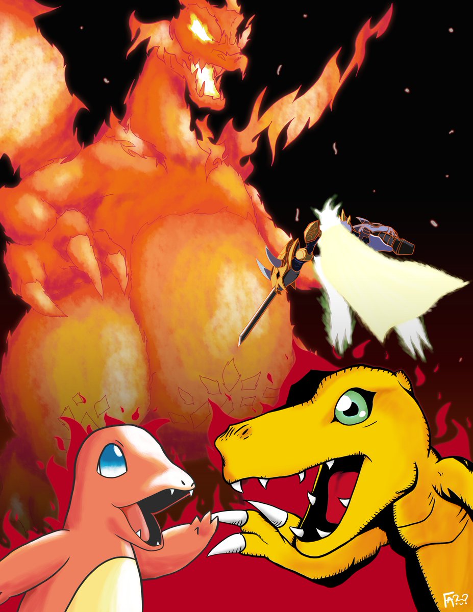 FriendAlias's tweet photo. Fire reptiles became giants #pokemon #Digimon https://t.co/OTiAA6nG14