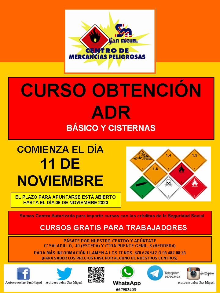 Nuevo curso para la obtención ADR para básico y cisternas.