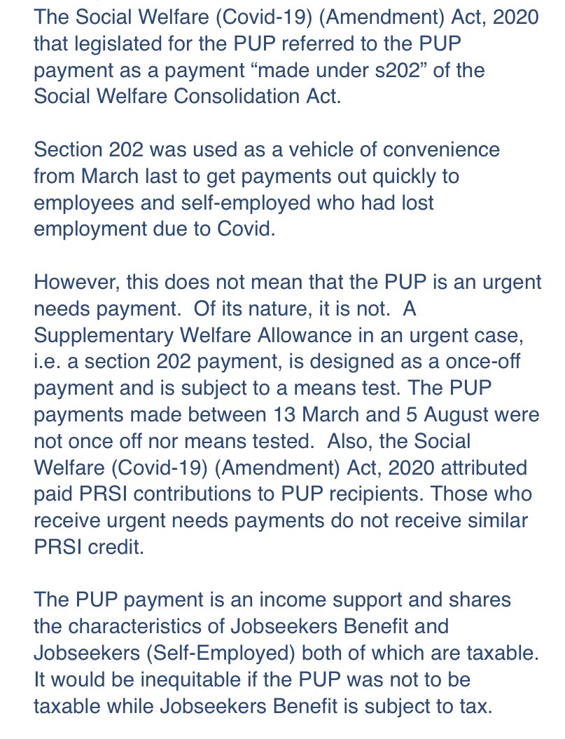 But the Department of Finance takes a different view - and argues this is only a housekeeping provision.It tells  @VirginMediaNews in a statement this evening that S202 was a “vehicle of convenience” to distribute the PUP… but that the PUP was NOT really a S202 payment at all: