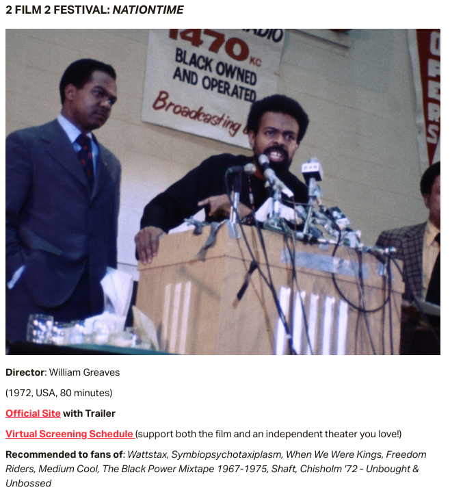 ericallenhatch's tweet photo. I wrote about how before you press play on Borat you owe it to yourself to watch William Greaves' vital, historic, and newly restored NATIONTIME this weekend—and how home-video access shapes our understanding of diversity in the film cannon. A free read: https://t.co/DJlKMRn21t https://t.co/cLAEggSNtA