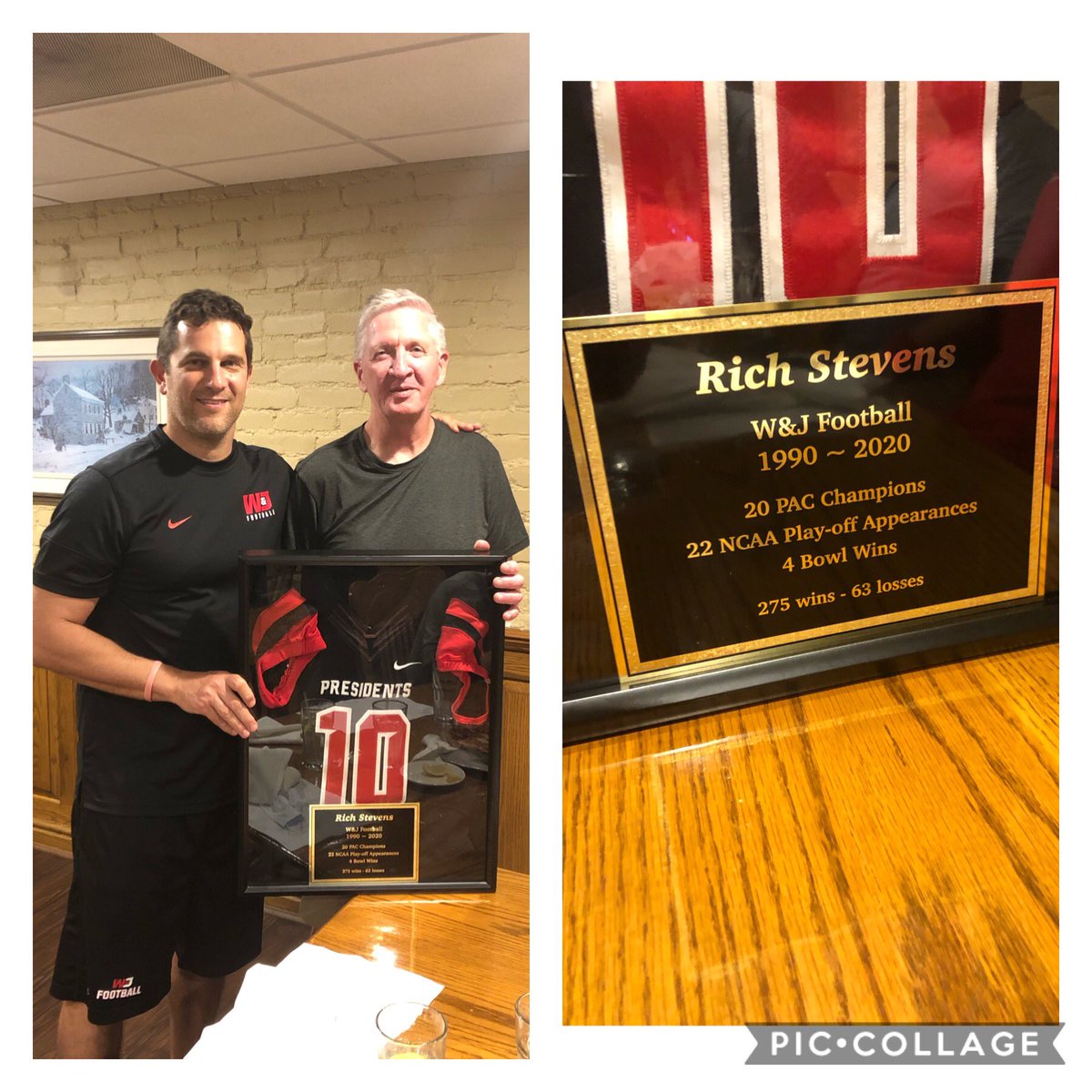 Coach_Sirianni's tweet photo. Football staff spent last night celebrating the career of the best equipment manage ever:  Rich Stevens:  Rich was a part of 275 wins at W&amp;J.  More than any head coach, assistant coach, or athletic administration in the history of the program!
And he is an outstanding person https://t.co/1JmxFDBBcp