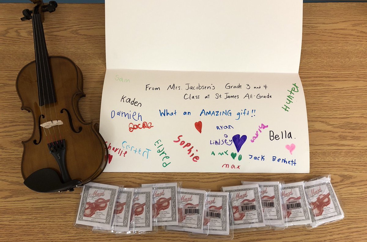 StJamesAllGrade's tweet photo. Our grade 3/4 students have been learning something pretty awesome: how to play the violin! Ms. Jacobsen &amp; her class would like to send a giant THANK YOU to Gary Bennett Music in Corner Brook for generously donating new strings for these fiddles. Much appreciated!
🎻🧡
@NLESDCA https://t.co/5keV9Wt6mo