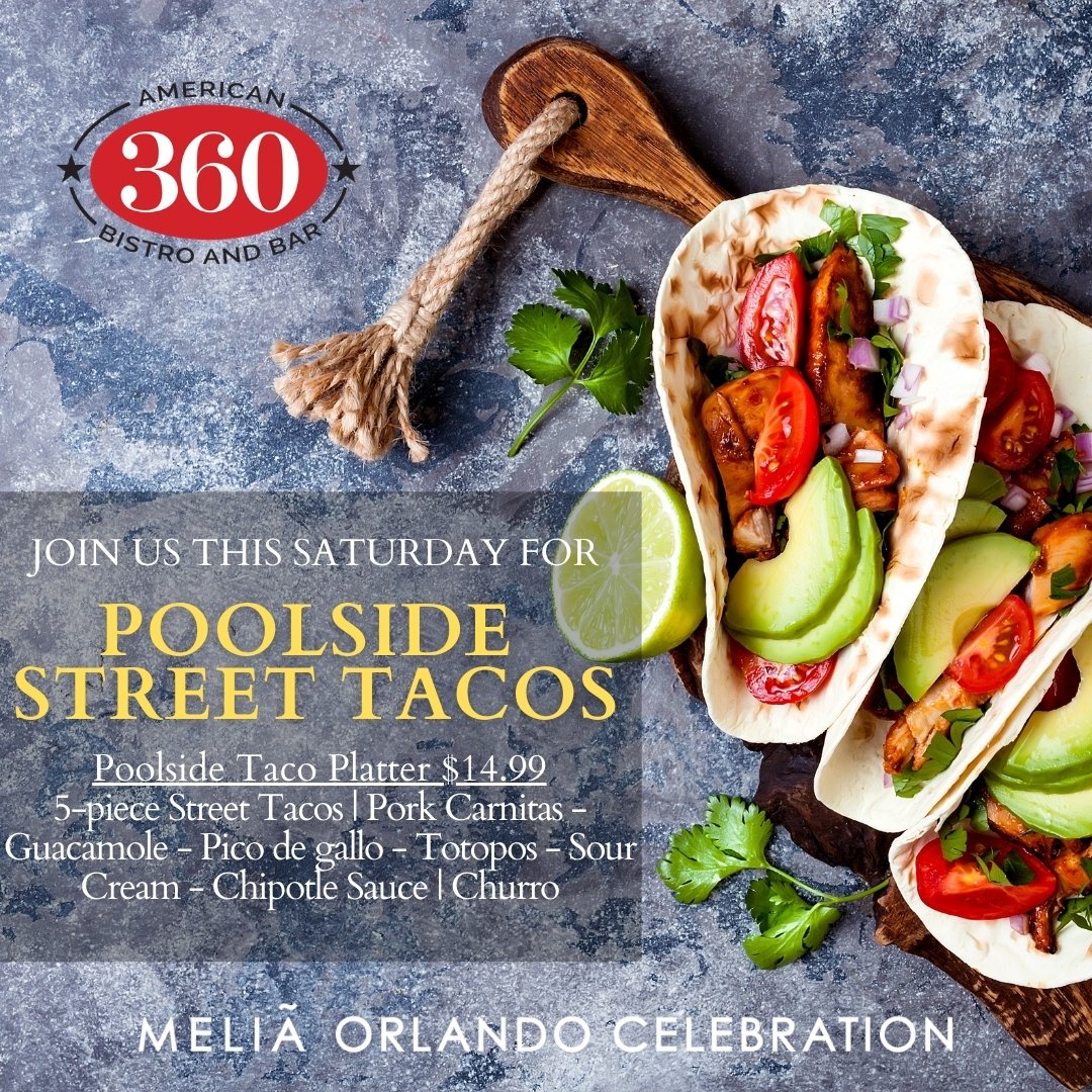 360bistrobar's tweet photo. Join us this Saturday at noon for a day of Mexican flavors poolside #Tacos 🌮 #fiesta 🇲🇽 🤤

Try out our Street Tacos platter 5-piece Street Tacos Pork Carnitas - Guacamole - Pico de gallo - Totopos - Sour Cream - Chipotle Sauce 1 Churro for $14.99

#food #foodie #foodlover https://t.co/AqsLGP1lzq