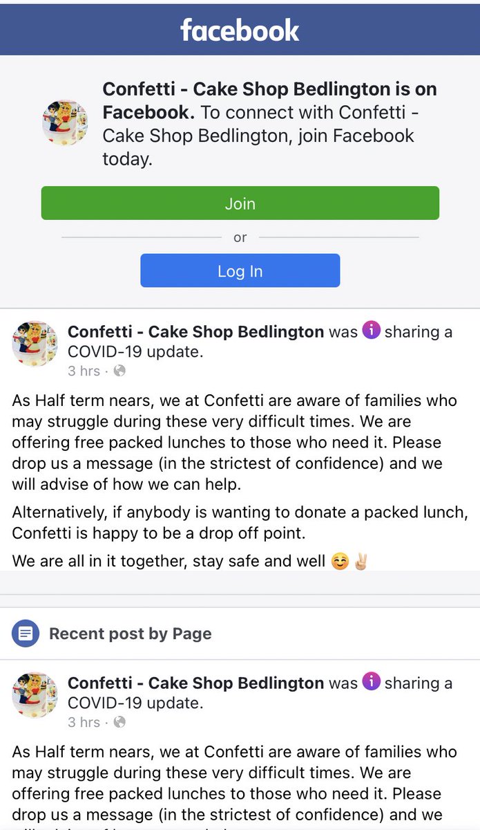 My wife runs a small cake making shop in Bedlington, Northumberland. It is just about making enough money to cover her bills &amp; rent. But all next week Confetti Cakes do free packed lunches for the kids that need fed. Please drop a message <a href="/MarcusRashford/">MR14</a> 

facebook.com/27362258328464…