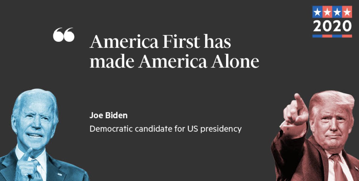 Foreign policy isn’t a hot topic that will decide the outcome on November 3, but if Joe Biden wins, it could be the area where the most immediate impact is felt. Here’s how:  https://www.ft.com/content/dc11d51e-71bb-46ac-9dfb-6e2b5f43b452