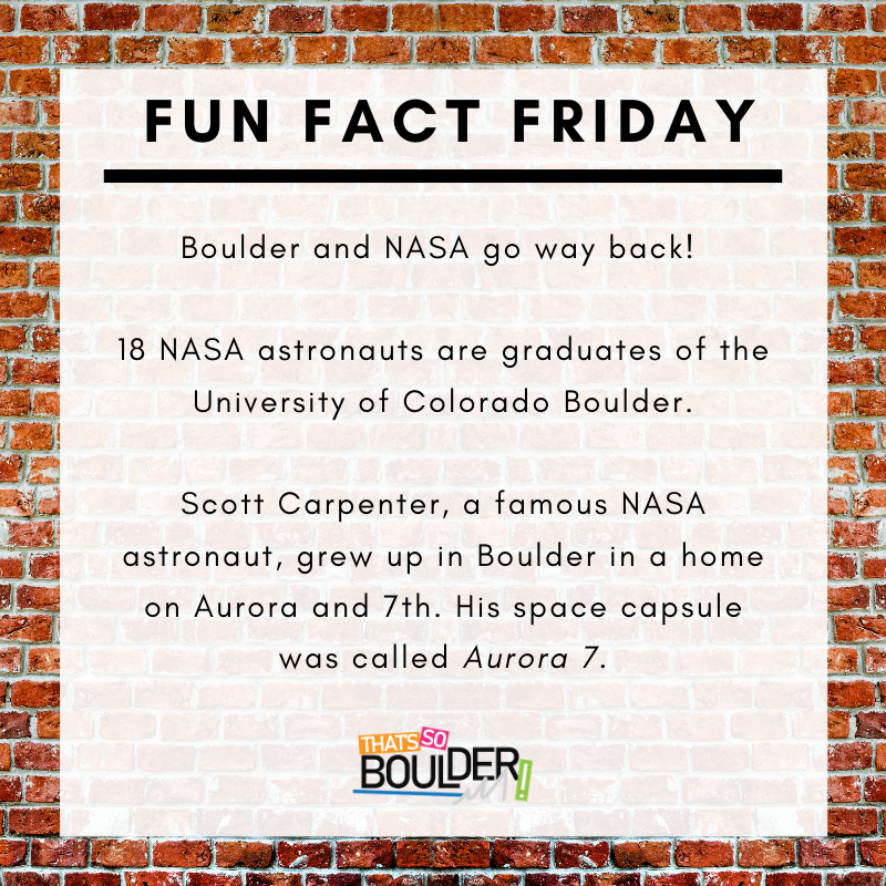ThatIsSoBoulder's tweet photo. Fun Fact Friday: In addition to being the home of famed astronaut Scott Carpenter, CU-Boulder has 18 astronaut affiliates and is the leading public university recipient of NASA research funds. 🚀 https://t.co/txKKm50VXH