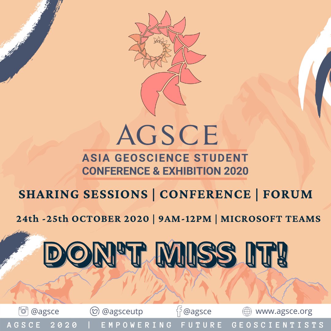 agsceutp's tweet photo. 🌎 Asia Geoscience Student Conference and Exhibition 2020 🌍 

Come join us and be a part of The Best Event of The Year!✨Event filled with conference, sharing sessions and forums from the top speakers with many interesting stories and knowledge to be shared. https://t.co/dps16e6cFg
