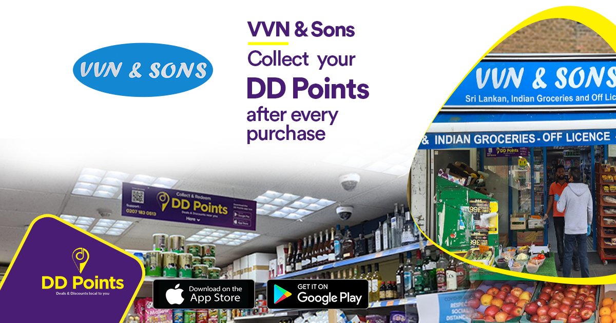 VVN &amp; Sons have the best range of Sri Lankan &amp; Indian groceries, fruit and vegetables, chilled beers and ciders, soft drinks.

Find the best daily deals with DD points.

#DDReward #DDPoints #offers #redeem #Deals