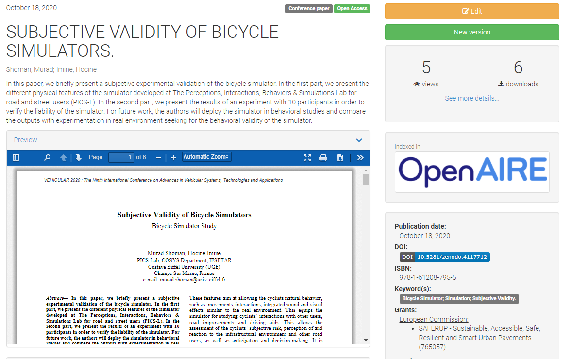You can check my new article on Subjective Validity of #Bicycle Simulators, published in the Ninth International Conference on Advances in Vehicular Systems, Technologies and Applications #VEHICULAR2020, following the link
thinkmind.org/index.php?view…

#Saferup
#MSCA
#phdlife
#Cycling